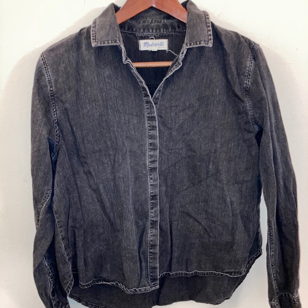 Madewell black dark grey denim button down shirt
